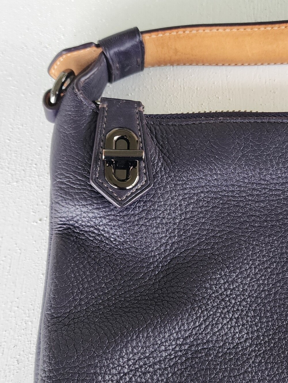 Reed Krakoff Navy Leather Shoulder Bag with Tan Accents - Picture 3 of 13